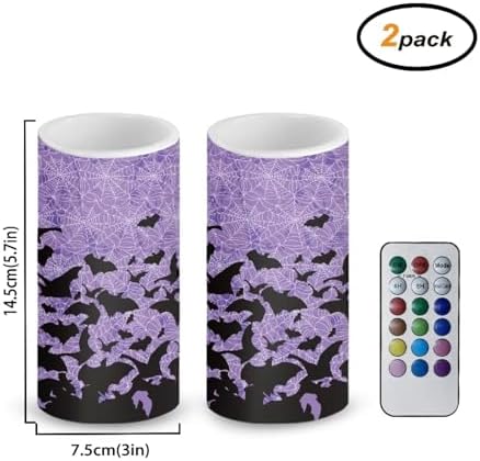Battery Operated Flameless Candles with Remote and Timer Halloween Bat Purple Flameless LED Pillar Candles for Trick or Treat Party Home Decoration Battery Tea Lights - Image 2