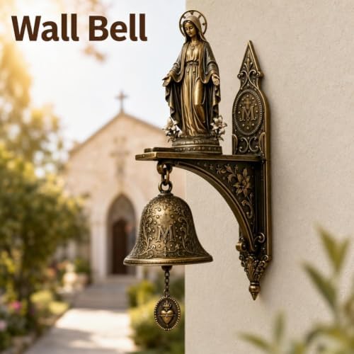 Our Lady of Grace Bronze Medal Wall Bell, Catholic Religious Home Garden Decor,Virgin Mary Hanging Prayer Bell,Vintage Mary Statue Brass HandBell,Church Porch Prayer Chapel Entryway Devotional Gift - Image 3