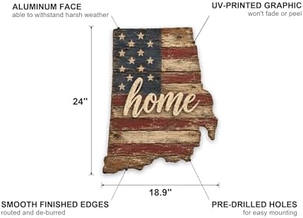 Rhode Island "Home" State Shape Sign — Vintage American Flag Wall Decor — UV-Printed Aluminum (Not Real Wood) — Patriotic State Pride Art for Indoors & Outdoors — Made in USA - Image 2