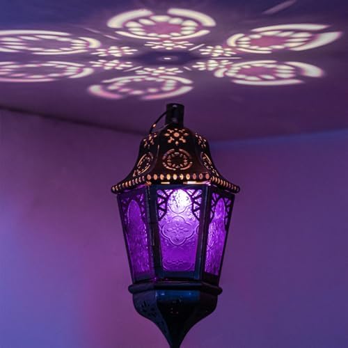 Moroccan Decorations Indoor, 13.6’’ Lantern Decorative Outdoor, Halloween Style Hanging Lantern with Chain for Home Porch Patio Decor, Vintage Metal Christmas Ramadan Candle Holders(Purple) - Image 7