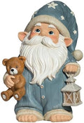 Sleepy Garden Gnome with Teddy Bear & Lantern - 9" Weatherproof Resin Statue - Indoor Outdoor Decor - Whimsical for Home, Patio & Lawn by GIOMLE