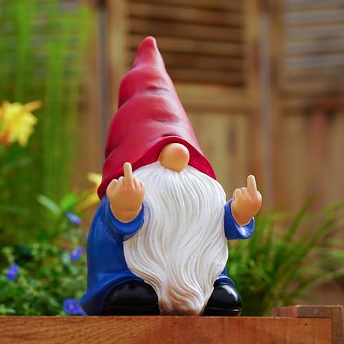 Middle Finger Gnome Statue 12.4in, Large Naughty Garden Gnome Statue Decoration and Lawn Ornament - Funny Garden Gnomes for Outdoor or Home Decor - Image 5