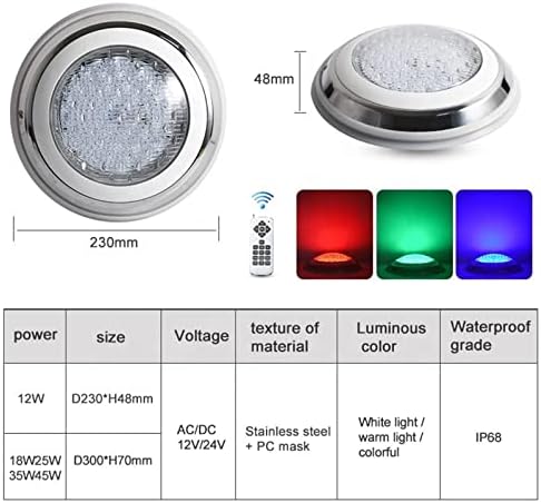 Stainless Steel LED Swimming Pool Light IP68 Waterproof 12V Outdoor RGB Underwater Light Pond LED Piscina Luz Submersible Lamps (Color : Warm White, Size : 45W D300xH70mm) - Image 5