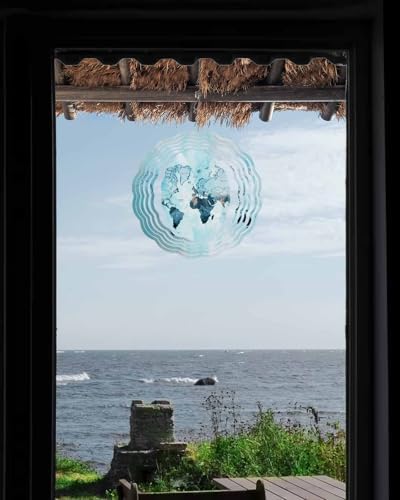 World Map Wind Spinner 12 Inch Blue Map Abstract Wind Spinners Outdoor 3D Stainless Steel Hanging Sculpture Decorations Gift for Garden Yard Porch Balcony - Image 6