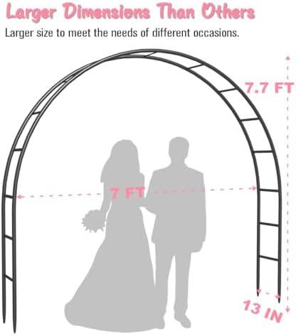 Queension Metal Arch Backdrop Stand 7Ft Wide 7.7Ft High, Wedding Arch Frame for Wedding Decorations, Balloon Arch Stand with Base for Ceremony, Outdoor Garden Arch Trellis for Climbing Plants, Black - Image 2
