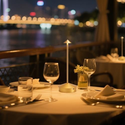 EJQ Cordless Table Lamp,Portable LED Table Light, Rechargeable 6000mAh Battery Operated, 3 Color Stepless Dimming Up Touch Lamp for Restaurant/Bedroom/Bars/Outdoor Party/Camping/Camping Light(Gold) - Image 2
