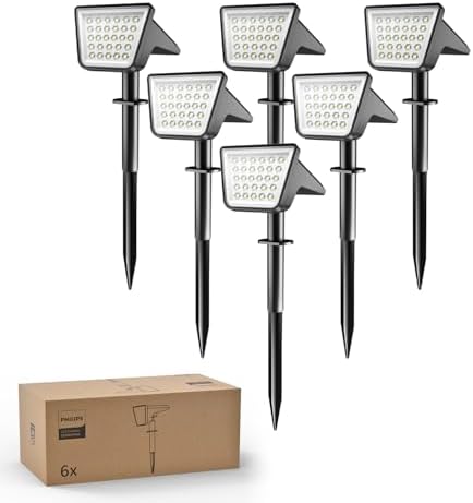 Philips 6 Packs Solar Spot Lights Outdoor Waterproof, 28 LED 7500K Solar Powered Landscape Pathway Lights, Dusk to Dawn Solar Spotlights for Garden, Yard, Lawn, Walkway, Driveway by Philips