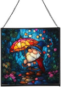 Gnome and Umbrella Petal Shower Stained Glass Suncatcher – Square Hanging Window Panel for Home or Greenhouse – Whimsical Glass Art Gift for Garden Lovers, Christmas, Halloween, Father Days ehmBik by Custom