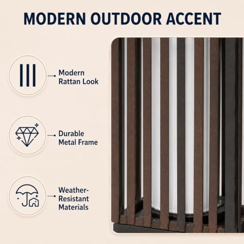 Solar Yard Slim Solar Outdoor Floor Lamp, Modern Wicker Patio Light with Dual Brightness 50/100 Lumens, Cordless Waterproof Standing Lantern for Backyard, Porch, Balcony & Poolside Decor, Brown - Image 6