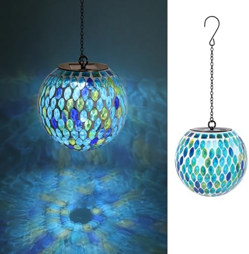 VCUTEKA Hanging Solar Lanterns, Light Blue Mosaic Solar Lights Garden Decor by VCUTEKA
