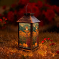 Fall Solar Lantern Watercolor Style Stained Glass Fall Landscape Decor Panel Waterproof Outdoor Hanging Lantern, Solar Powered Garden Light for Patio Yard Camping, Halloween Gift by Unknown