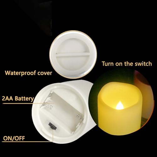 Waterproof Outdoor Battery Operated Flameless Candles with Auto Timer Flickering Plastic Resin Electric LED Pillar Lights for Lantern Patio Garden Wedding Party Decorations 3x4 Inches 6 Pack White - Image 5