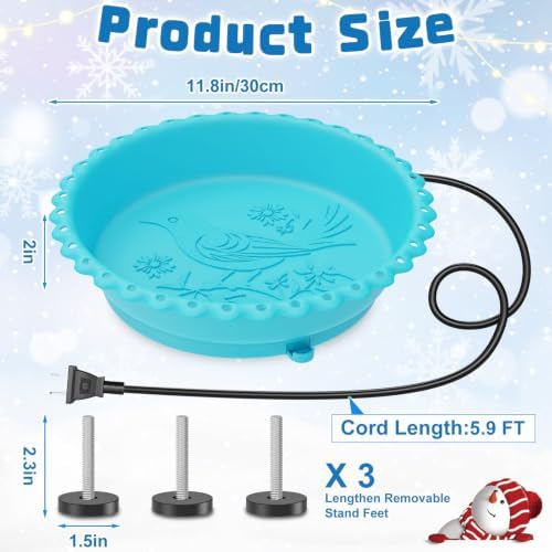 Heated Bird Baths for Outdoors,100W Winter Heated Birdbath,Blue - Image 2