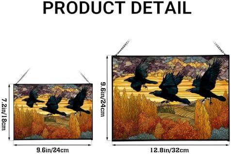 Crows Flying Over Autumn Orchard Rectangular Stained Glass Suncatcher – Hanging Window Panel with Animal & Nature Scene – Vibrant Glass Art Gift for Wildlife, Fantasy, Nature Lovers 7dAAVL - Image 4