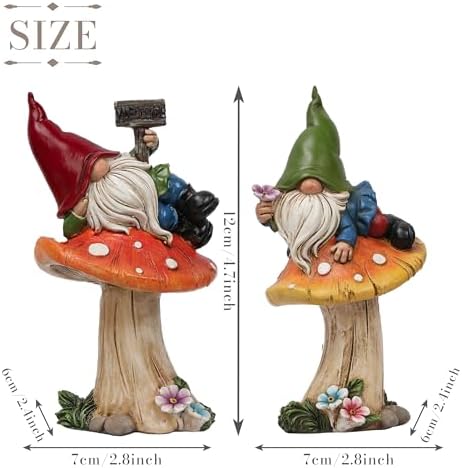 TERESA'S COLLECTIONS Set of 2 Cute Fall Decoration Garden Gnome on Mushroom - Image 2