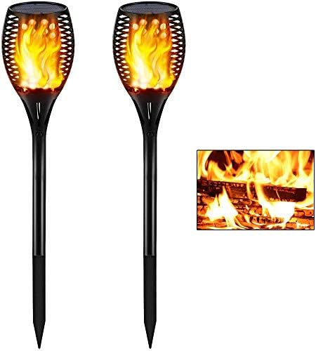 Gold Armour 2 Pack Solar Lights Upgraded - Flickering Flames Torch Solar Path Light - Dancing Flame Lighting 96 Led Dusk to Dawn Flickering Tiki Torches Outdoor Waterproof Garden by GoldArmour