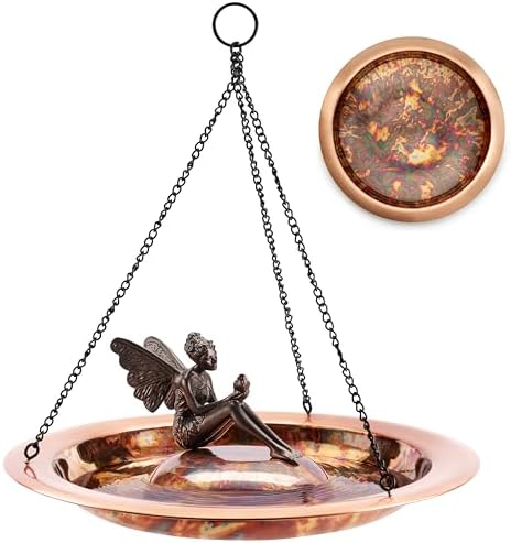 Good Directions Hanging Fired Copper Bird Bath with Fairy for Outside Backyard, Outdoor, Patio, Garden, Birdbath Gift for Bird Lovers Watchers, Large 18" Copper by GoodDirections