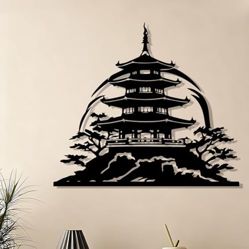 Asian Zen Pagoda Metal Wall Art - Multi-Tier Bell-Shaped Standing Pagoda, Outdoor Decor for Zen Garden, Courtyard, Fence & Wall - Patio Temple Sculpture(50CM/20IN) - Image 3