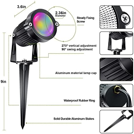 RGB+W Low Voltage Landscape Lights with Remote Control 5W 12V Landscape Lighting LED 16 Color Changing Spotlights Outdoor Waterproof Pathway Lights Garden Decorative(Not Include Transformer) - Image 6
