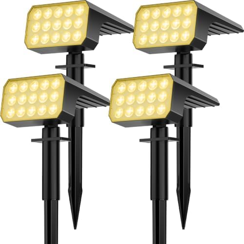 Solar Spot Lights Outdoor, 4 Pack Outdoor Solar Lights for Yard, 4 Lighting Mode Solar Landscape Spotlights with Auto On/Off, Waterproof IP67 Wall Lights for Garden, Walkway (75LED, Warm White) by FratinkSolarLights