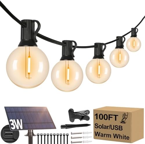 Lakumu 100FT G40 Solar String Lights Outdoor, Globe Outdoor String Lights by Lakumu