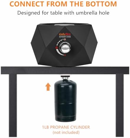 14" Modern Gas Fire Pit Bottom-Mounted for Table with Umbrella Hole, FP003 - Image 3