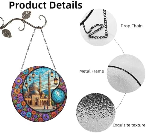 Mosque with Lanterns and Flower Border Stained Glass Suncatcher 12in - Image 4