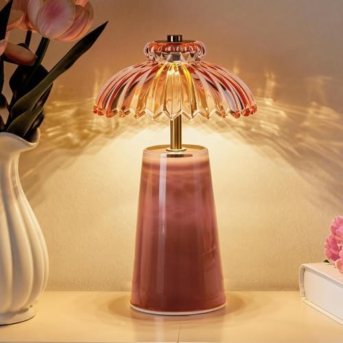 MJ PREMIER Battery Operated Lamp, Small Cordless Lamp with Timer, Pink by MJPREMIER