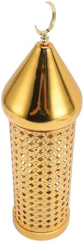 Moroccan Lantern, Handcrafted Retro Hollow Iron Gold Finish Battery Powered Wind Candle Lantern, Hanging Moroccan with Aromatic Holder for Home Decor, Outdoor (L) by Unknown