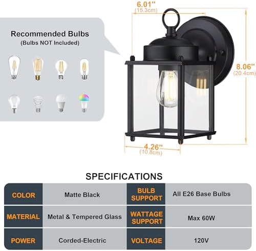 GRUENLICH Outdoor Wall Light Fixture, Clear Glass, Black, 2 Pack - Image 3