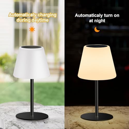 Solar Table Lamp Rechargeable Outdoor Solar Lamps with Light Sensor,Battery Operated Outdoor Lamps for Patio Waterproof,Dimmable Warm White and RGB LED Patio Lamp for Outside Terrace. - Image 2