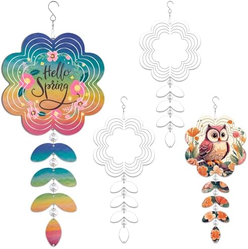 4Pack 10inch Sublimation Wind Spinner Blanks 3D Aluminum Metal Wind Sculpture Kinetic Spinners for Yard and Garden Indoor Art Ornaments Hanging Decoration (Leaf Branch Flower) by WindMage