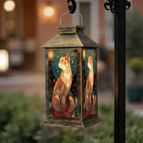 Solar Lantern Stained Glass Cat Mandala Wall Outdoor Waterproof Garden Hanging Lantern Solar Powered Lighting Outside Solar Light for Patio Yard Camping, Gifts for Women Mom - Image 6