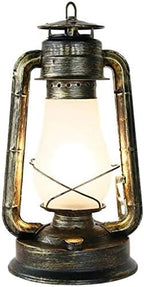 Vintage Wrought Iron Table Lamp - Retro Kerosene Lantern Style - Bronze Metal Desk Light for Home, Restaurant, Farmhouse & Office by Unknown