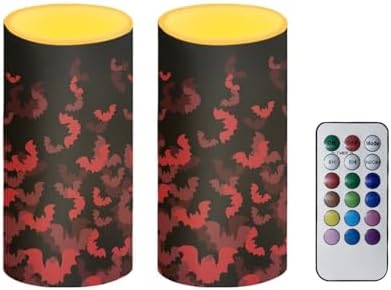 Halloween Red Bat Flameless Candles with Remote Battery Operated Candles with Timer LED Pillar Lights for Trick or Treat Home Banquet Decoration Gifts by Merkmak