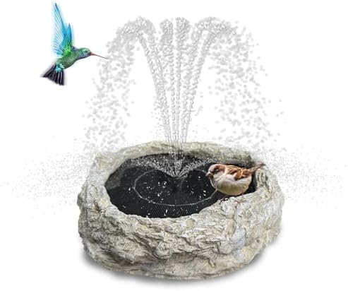SAC SMARTEN ARTS Solar Fountain for Bird Bath with Solar Panel Resin Granite Rock Solar Water Fountain Pump for Bird Bath Outdoor Hummingbird Birdbath Fish Tank Pond with 5 Nozzles by SACSMARTENARTS