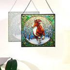Brown White Icelandic Horse cantering through winter orchard Square Suncatcher–Stained Glass Style Window Panel with Pastoral Scene, Custom Decorative Hanging Art for Equestrian Home, Christmas BfBVSD - Image 3