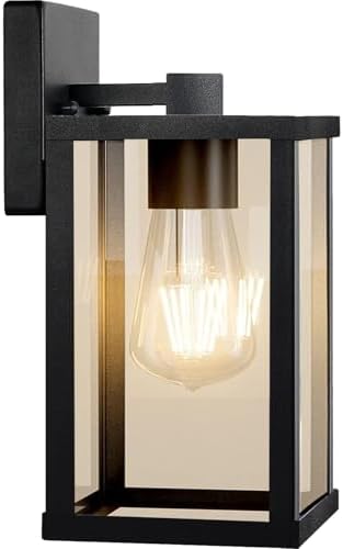 Outdoor Wall Light Fixtures, Exterior Waterproof Lanterns, Porch Sconces Wall Mounted Lighting with E26 Sockets & Glass Shades, Modern Matte Black Wall Lamps for Patio Front Door Entryway (3) by outdoorlandscapelights