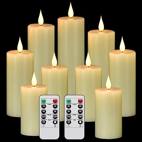 Flameless Flickering Battery OperatedPillar Candles 9PACK Ivory by HANZIMFlamelessCandles