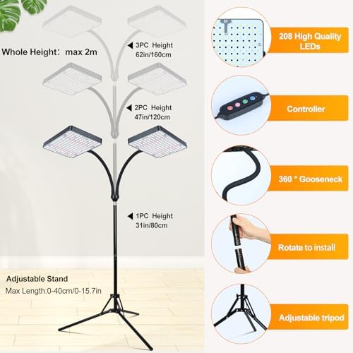FECiDA 76" Standing Grow Lights for Tall Indoor Plants, Bonsai Tree, 2Head - Image 6