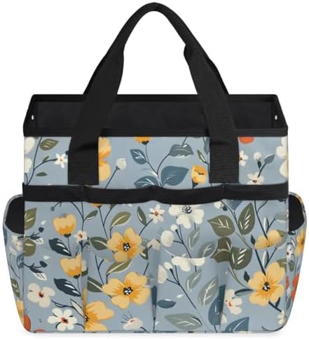 Garden Tool Bag Organizer Garden Tote Bag with Pockets Print Pattern Floral Tool Storage Organizer Gardening Tool Kit Holder 13" x 6.8" x 2.8" - Image 2