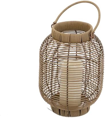 Elegant Poly Rattan Outdoor Lantern with Warm White LED Candle for Patio, Deck, and Garden Decor (Brown + Plastic+Rattan-2) - Image 2