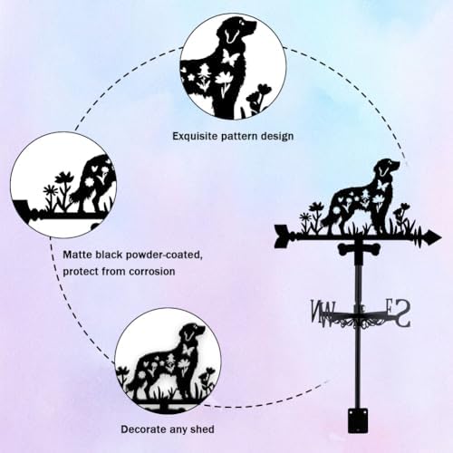 Dog Weathervane Metal Wind Vane Animal Flowers Garden Art Decoration Direction Sign Indicator Stake Mount Ornament for Patio Lawn Farmhouse Yard Roof Outdoor - Image 3