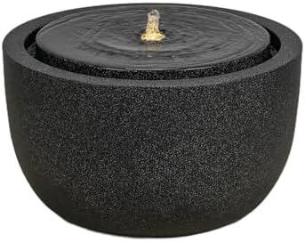 12.60” H Outdoor Water Fountain Made with Eco-Friendly Recyclable Materials, Polyethylene Round Bubbler Water Fountain Outdoor, Garden Decor with LED Light for Patio, Porch, Backyard (12.60") - Image 2
