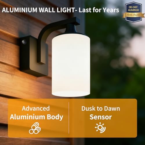 Dusk to Dawn Outdoor Wall Light Sconce, Waterproof Aluminum Porch Light Exterior Fixture with Milk Glass Shade for Patio, Yard, Garden House, Outside, Matte Black - Image 5