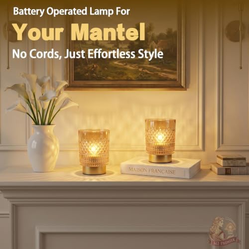 Battery Operated Lamp Timer, Cordless Table Lamp for Shelf Decor, Diamond - Image 3