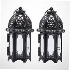 Xmas Iron Candle Lantern 2pcs Black Glass Hanging Moroccan Decor - Image 7