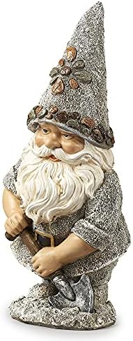 Roman Garden - Pebble Gnome with Shovel Statue, 13.25" H, Pudgy Pals Collection, Resin and Dolomite, Decorative, Garden Gift, Home Outdoor Decor, Durable, Long Lasting - Image 3