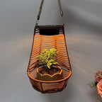 Dpofirs Hanging Rattan Lantern, Outdoor Solar Light Planter, Water Proof PC Rattan Outdoor Lantern with LED Lighting, for Garden Terrace Balcony Yard (Dark Brown) - Image 2