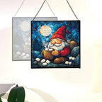 Hot Cocoa Gnome Night Stained Glass Suncatcher – Square Hanging Window Panel for Home or Greenhouse – Whimsical Glass Art Gift for Garden Lovers, Christmas, Halloween, Father Days 6F1b02 - Image 4